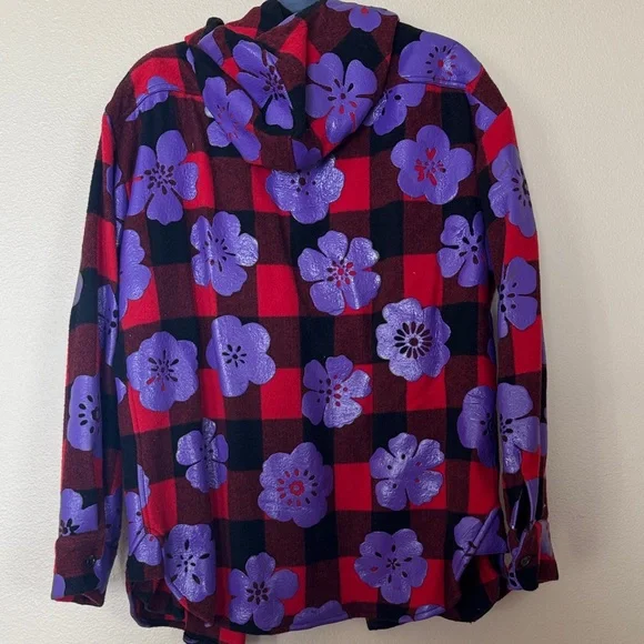 Moschino Couture ! Milano Red and Black Plaid Jacket W/Purple Floral Design XL - Picture 11 of 16